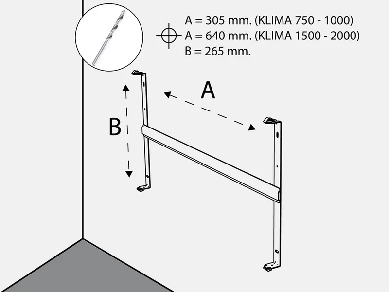 Klima distanze dei fori di fissaggio del supporto murale